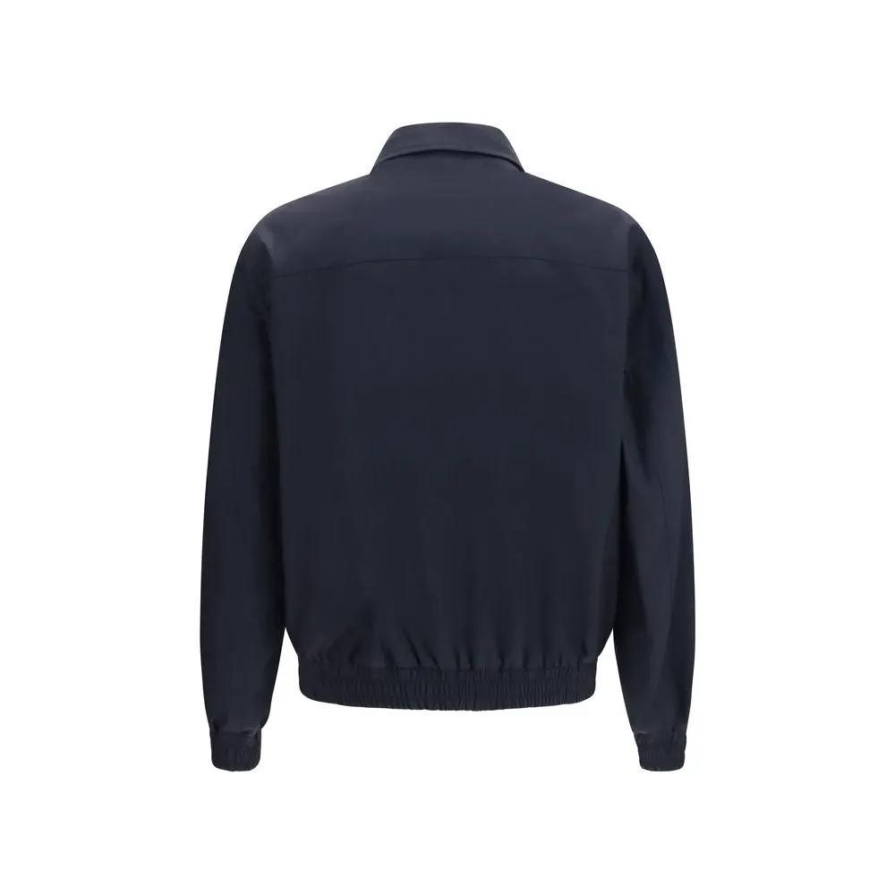 Blouson motard en soie bleu Brunello Cucinelli