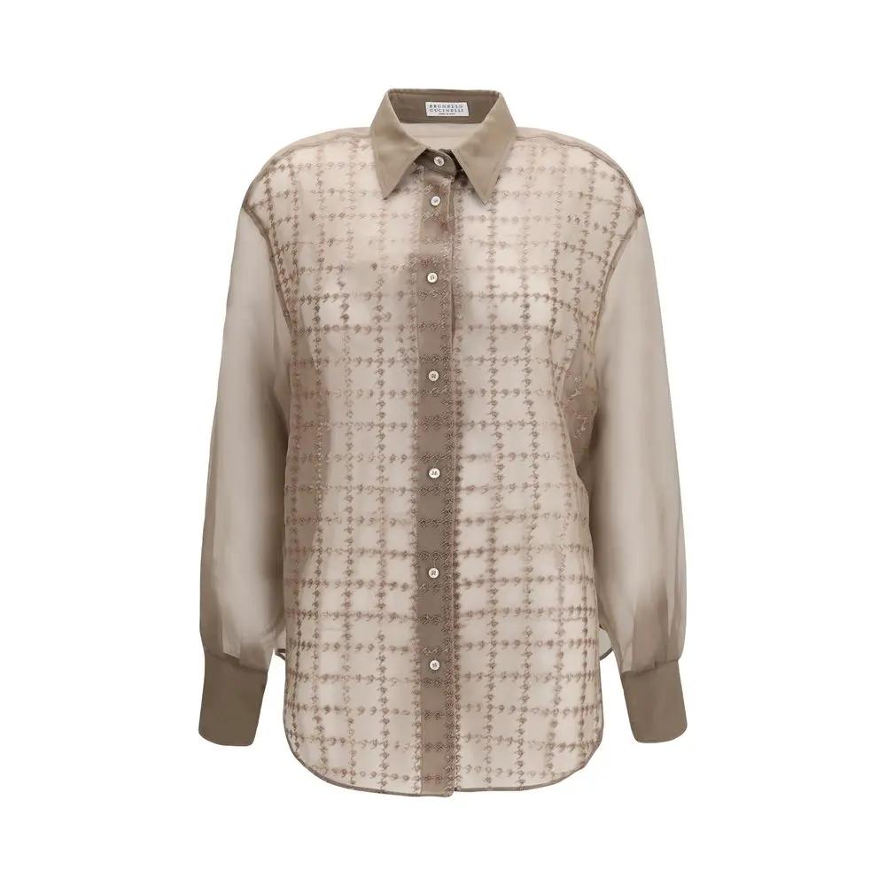 Brunello Cucinelli Brunello Cucinelli Beige Silk Pattern Shirt