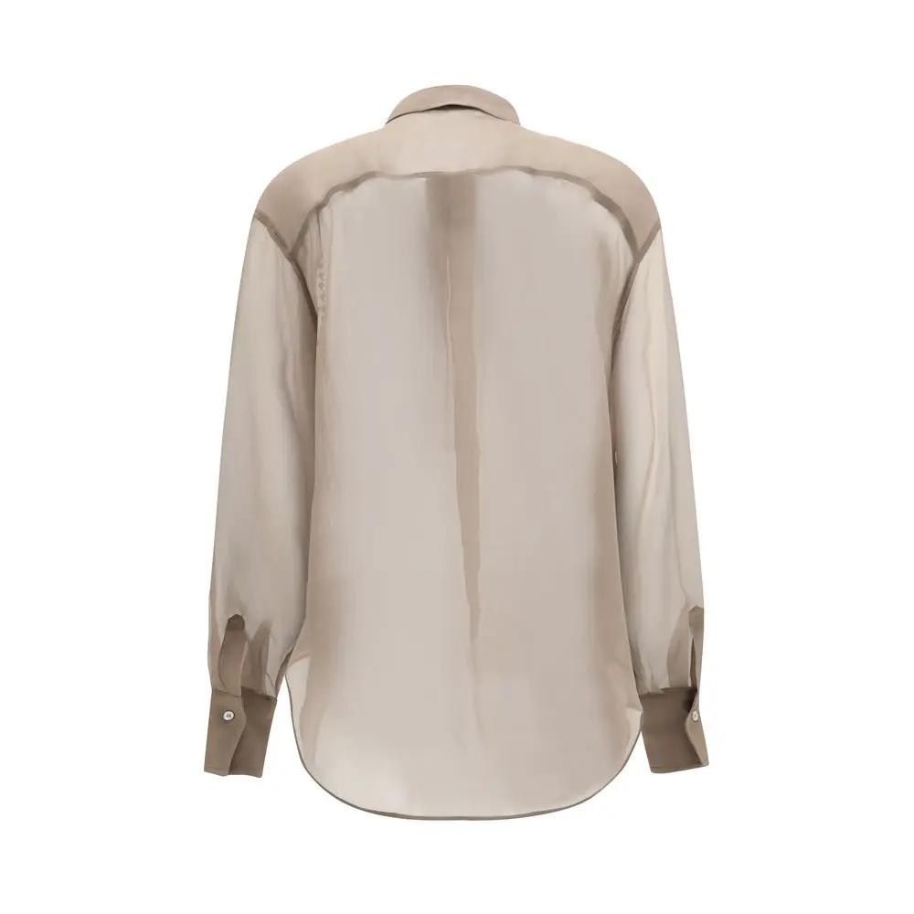 Brunello Cucinelli Brunello Cucinelli Beige Silk Pattern Shirt