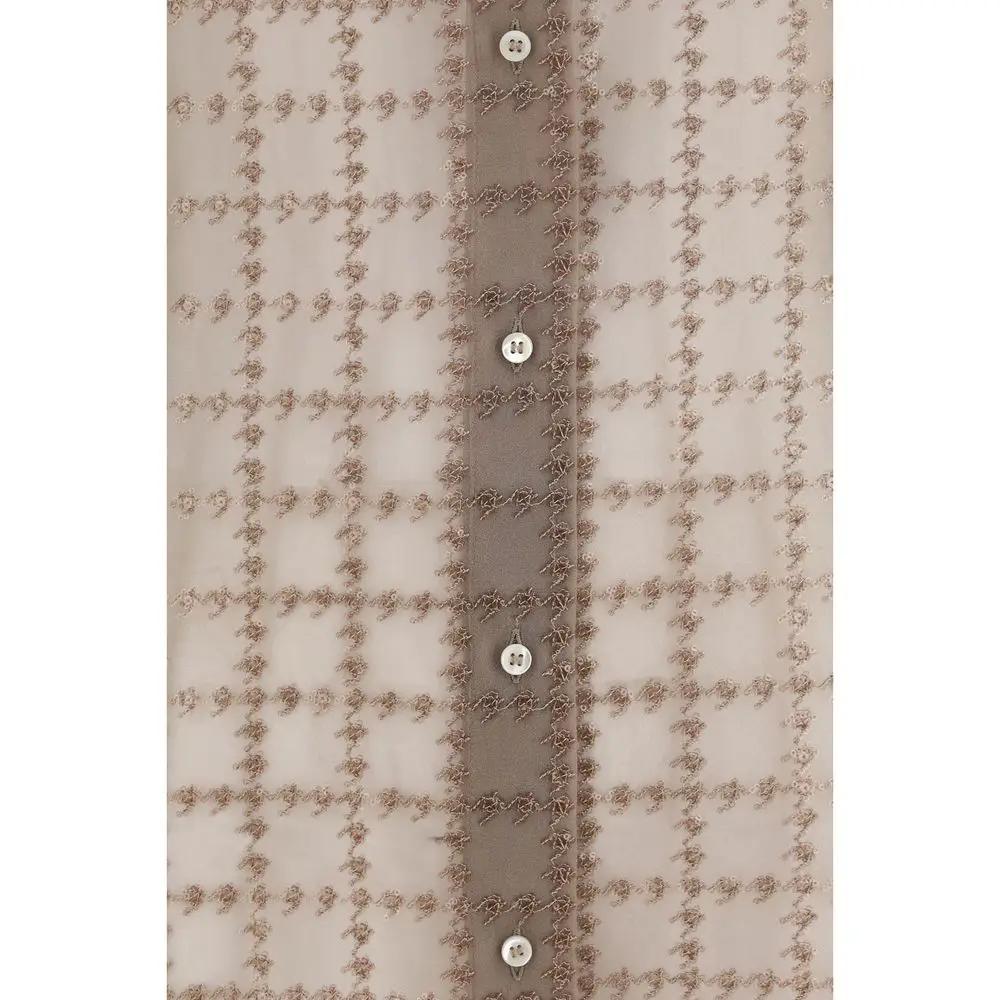 Brunello Cucinelli Brunello Cucinelli Beige Silk Pattern Shirt