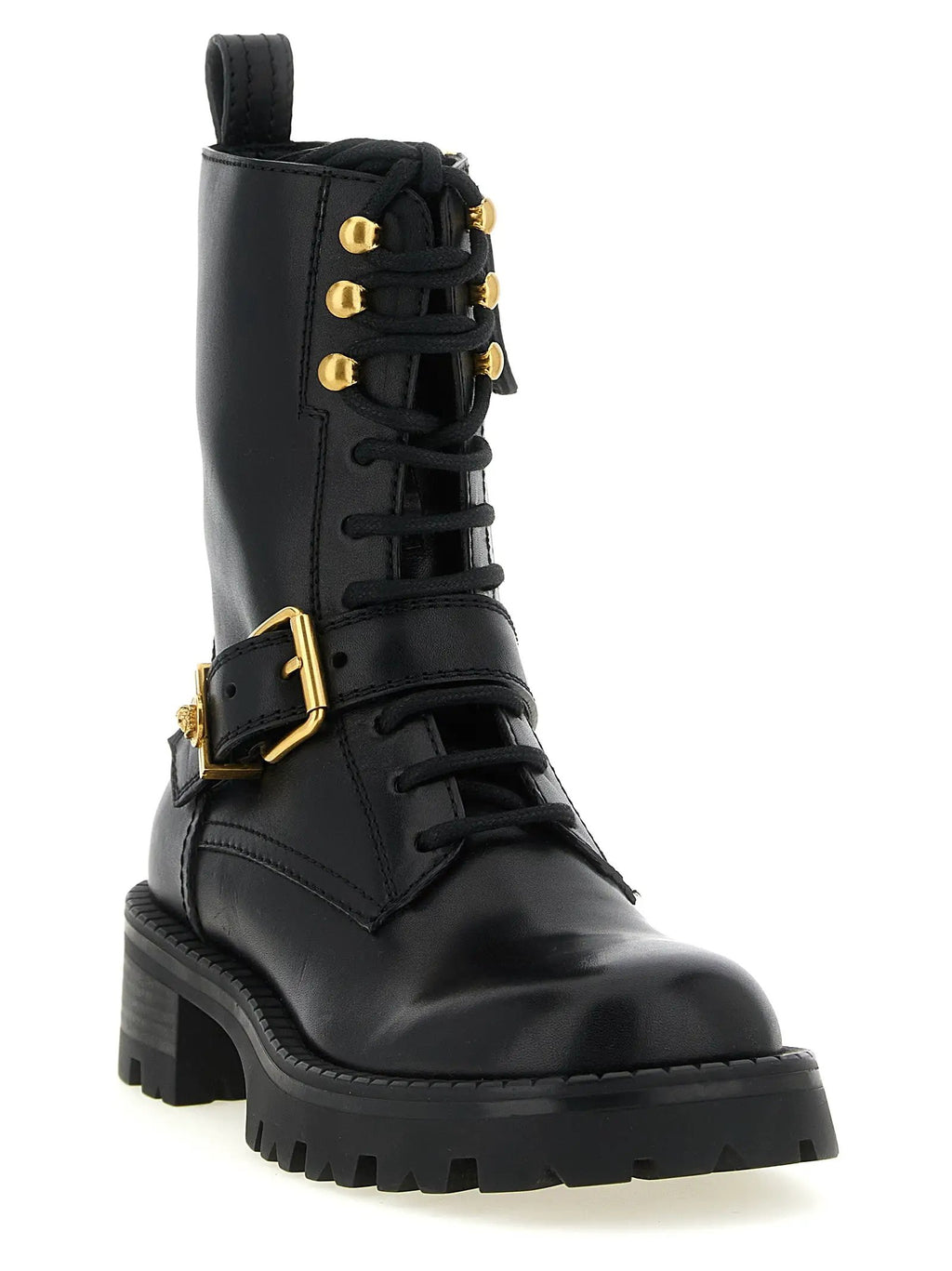 Versace Versace Black Calfskin Lace-Up Boots
