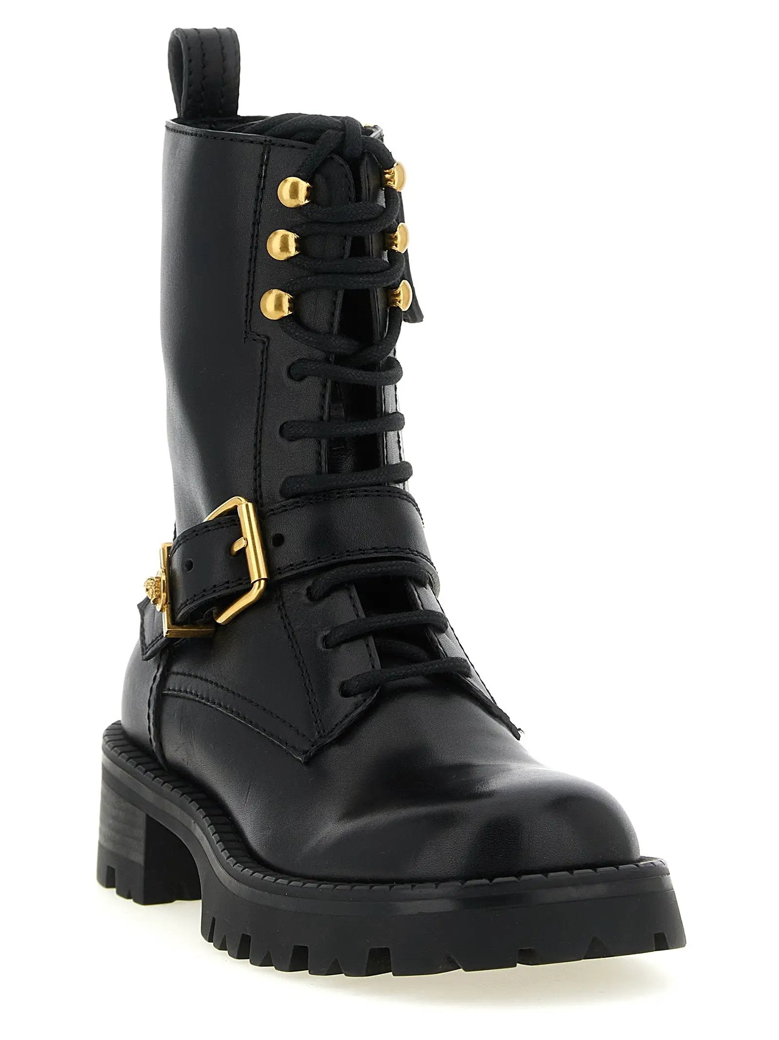 Versace Versace Black Calfskin Lace-Up Boots