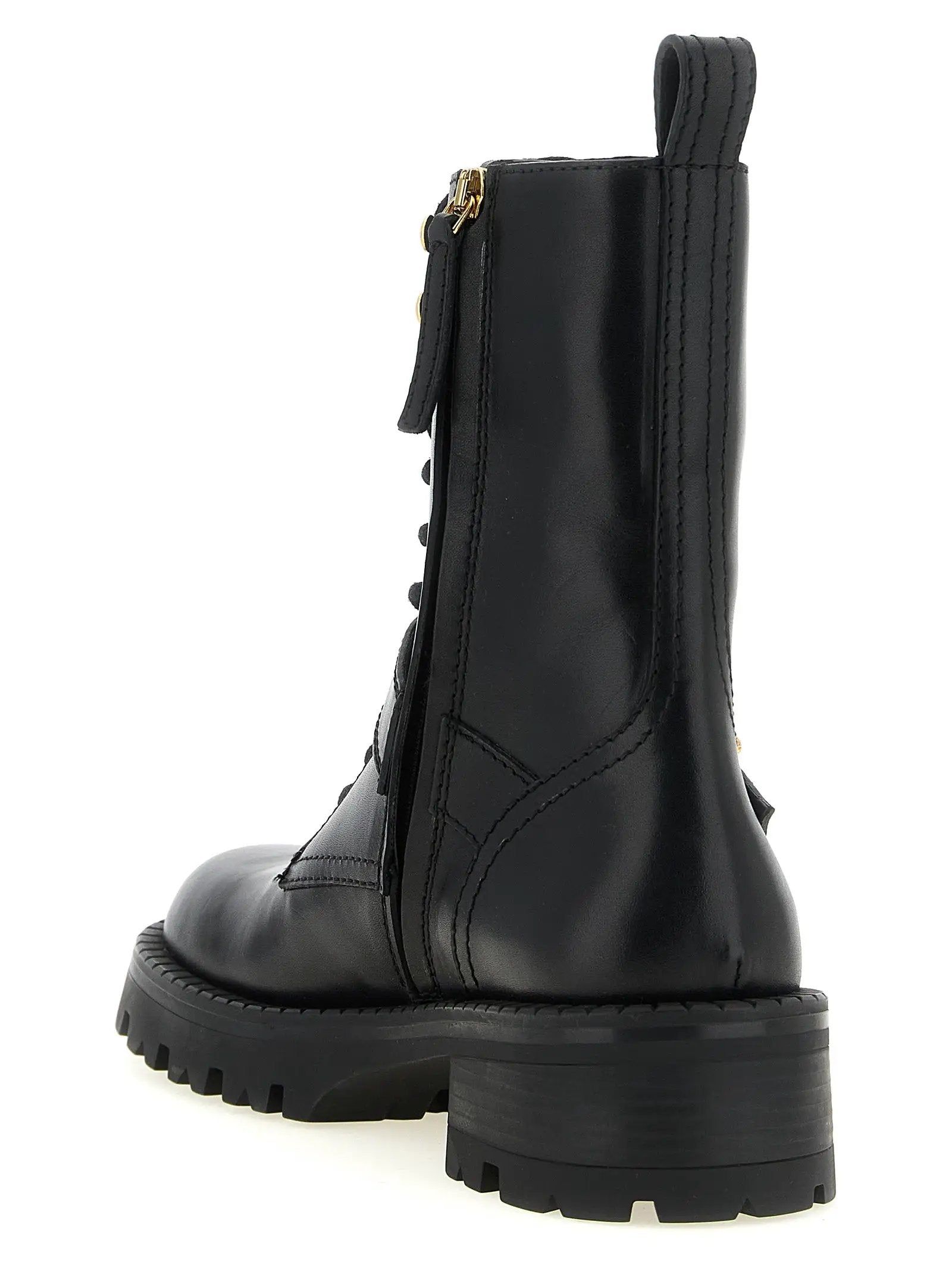 Versace Versace Black Calfskin Lace-Up Boots