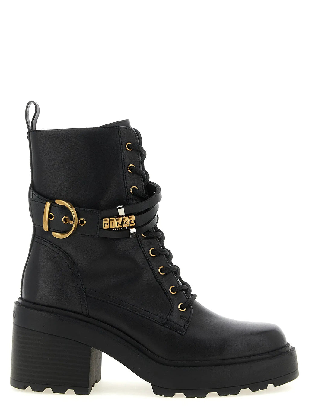 PINKO PINKO Black Cowhide Lace-Up Boots
