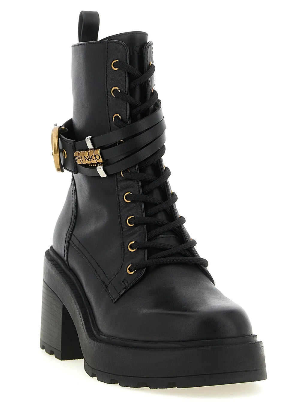 PINKO PINKO Black Cowhide Lace-Up Boots