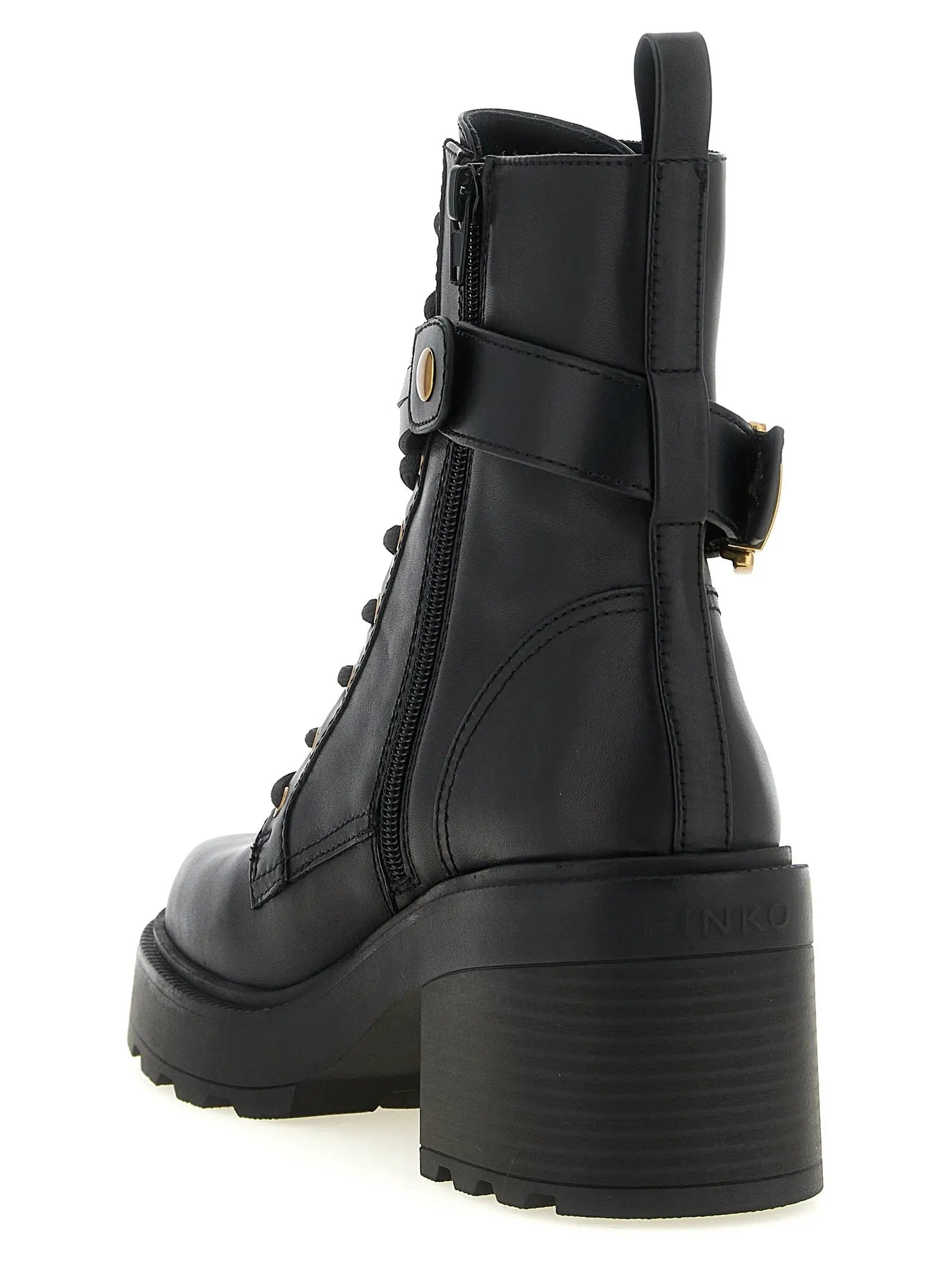 PINKO PINKO Black Cowhide Lace-Up Boots