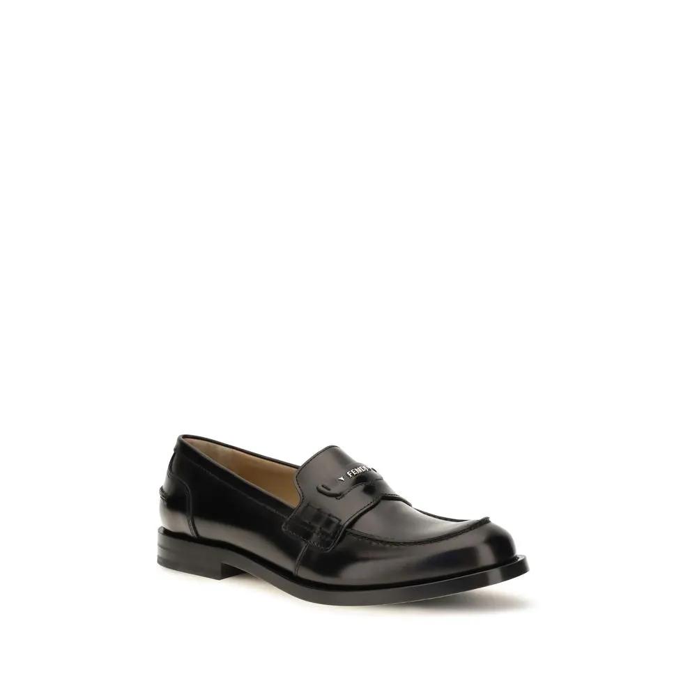 Fendi Fendi Black Calf Leather Bos Taurus Slip-On Loafers