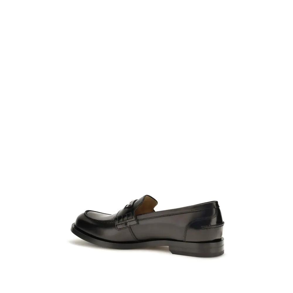 Fendi Fendi Black Calf Leather Bos Taurus Slip-On Loafers