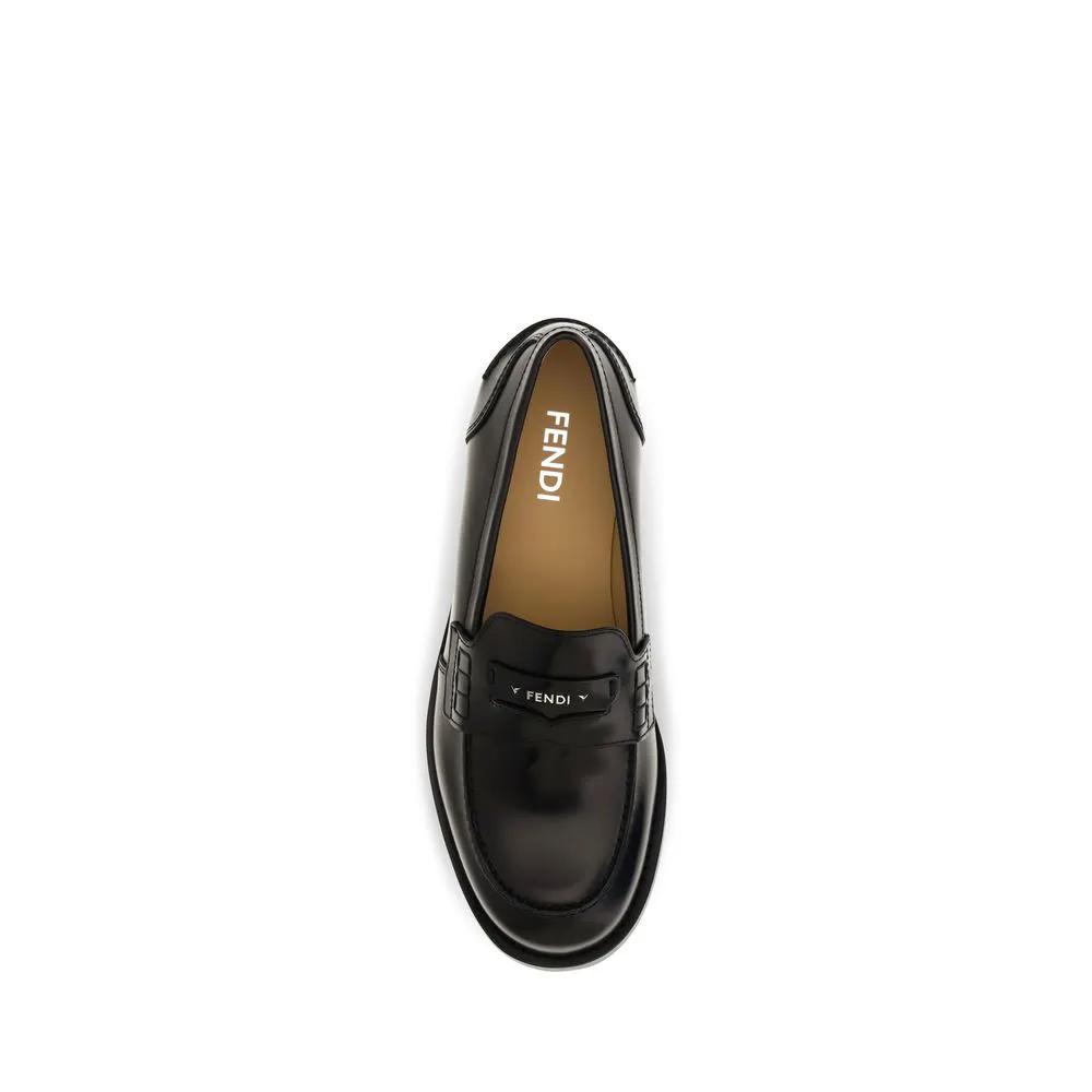 Fendi Fendi Black Calf Leather Bos Taurus Slip-On Loafers