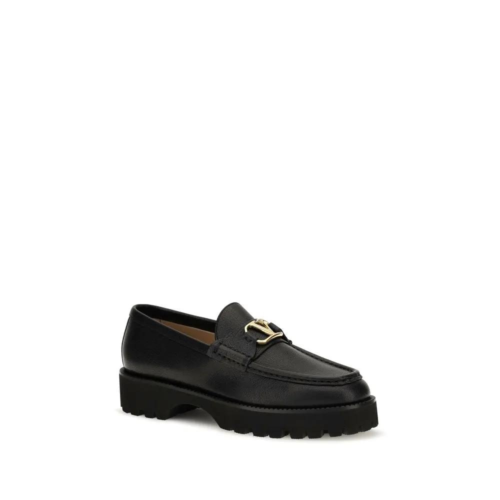 Valentino Garavani Valentino Garavani Black Calf Leather Bos Taurus Platform Loafers
