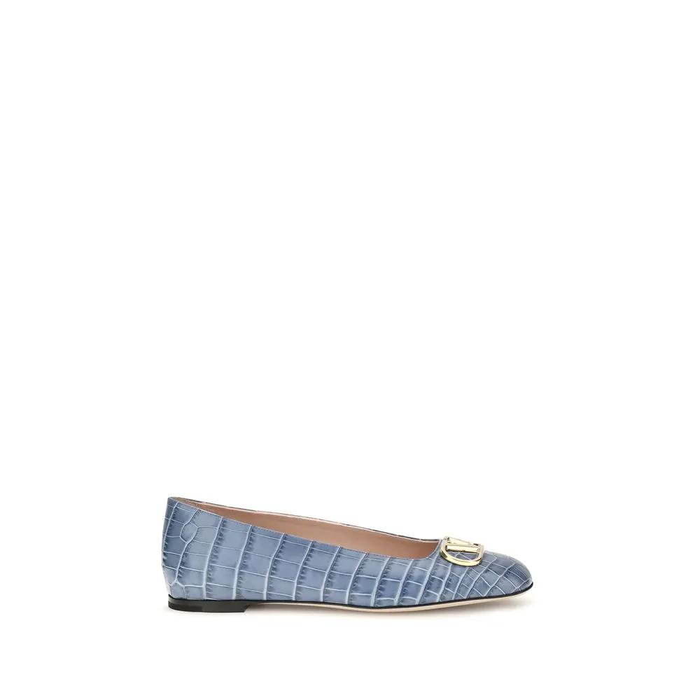 Valentino Garavani Valentino Garavani Blue Calf Leather Bos Taurus Ballet Flats