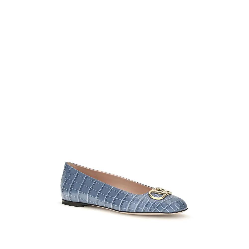Valentino Garavani Valentino Garavani Blue Calf Leather Bos Taurus Ballet Flats