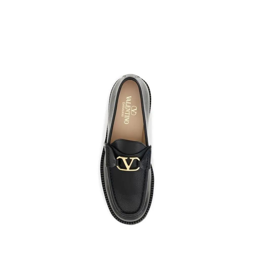Valentino Garavani Valentino Garavani Black Calf Leather Bos Taurus Platform Loafers