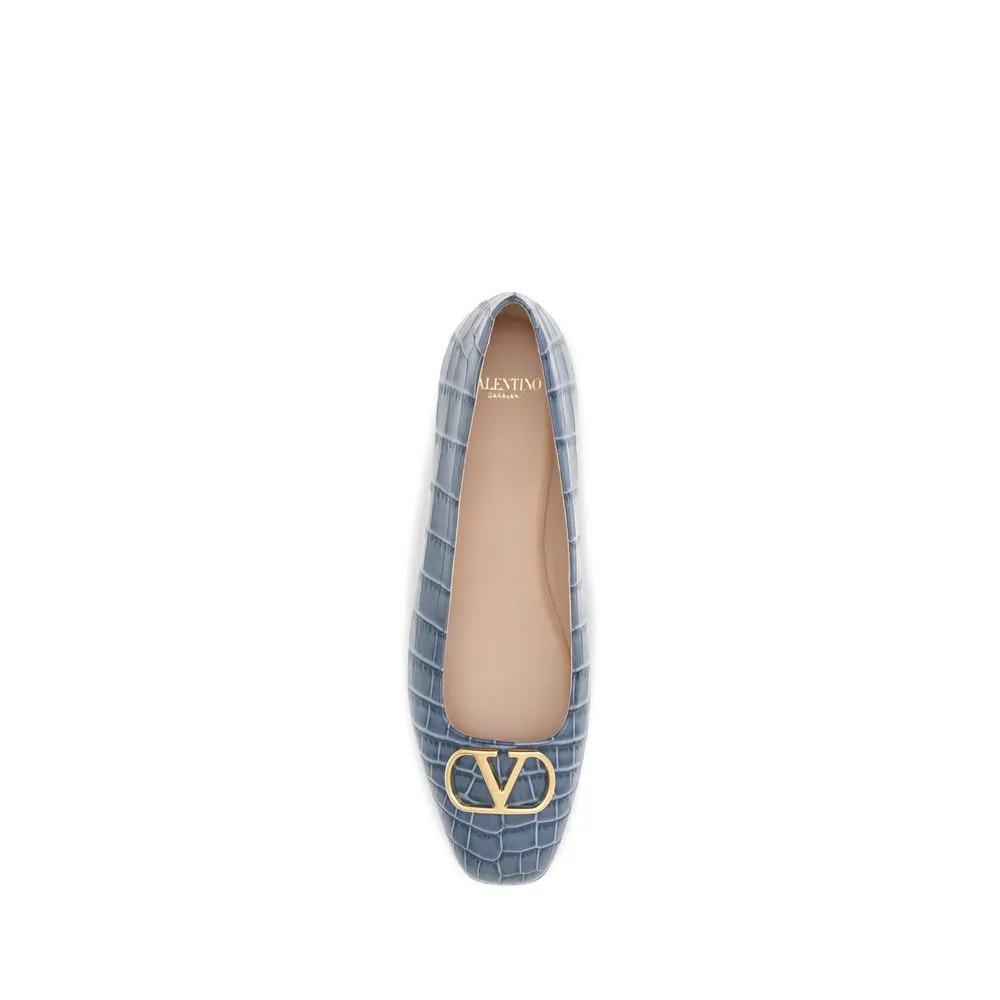 Valentino Garavani Valentino Garavani Blue Calf Leather Bos Taurus Ballet Flats