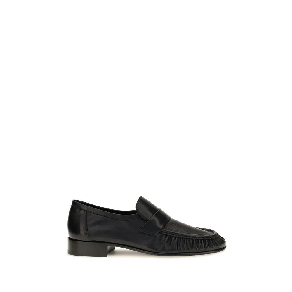 The Row The Row Black Calf Leather Bos Taurus Slip-On Loafers