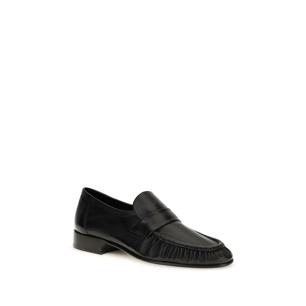 The Row The Row Black Calf Leather Bos Taurus Slip-On Loafers