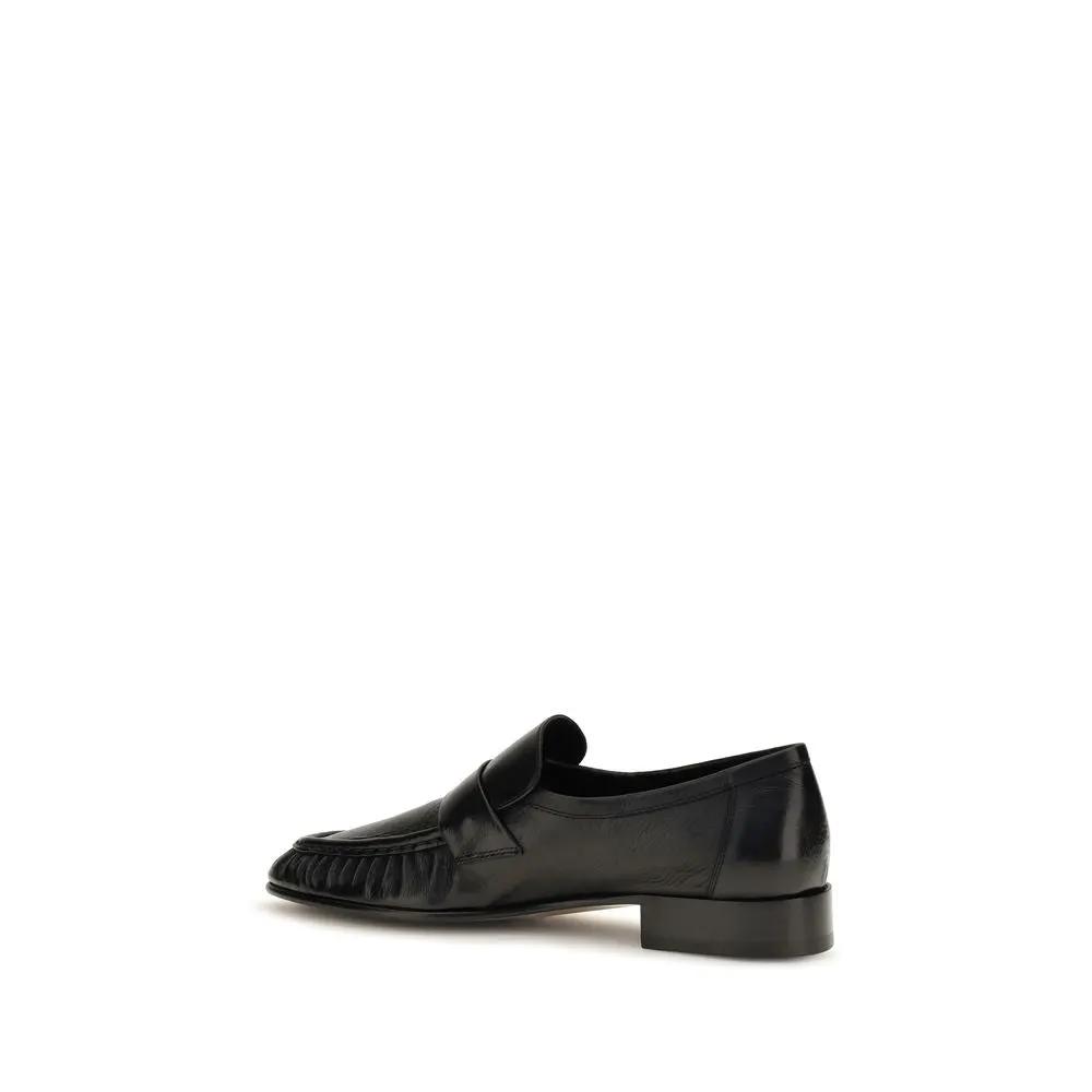 The Row The Row Black Calf Leather Bos Taurus Slip-On Loafers