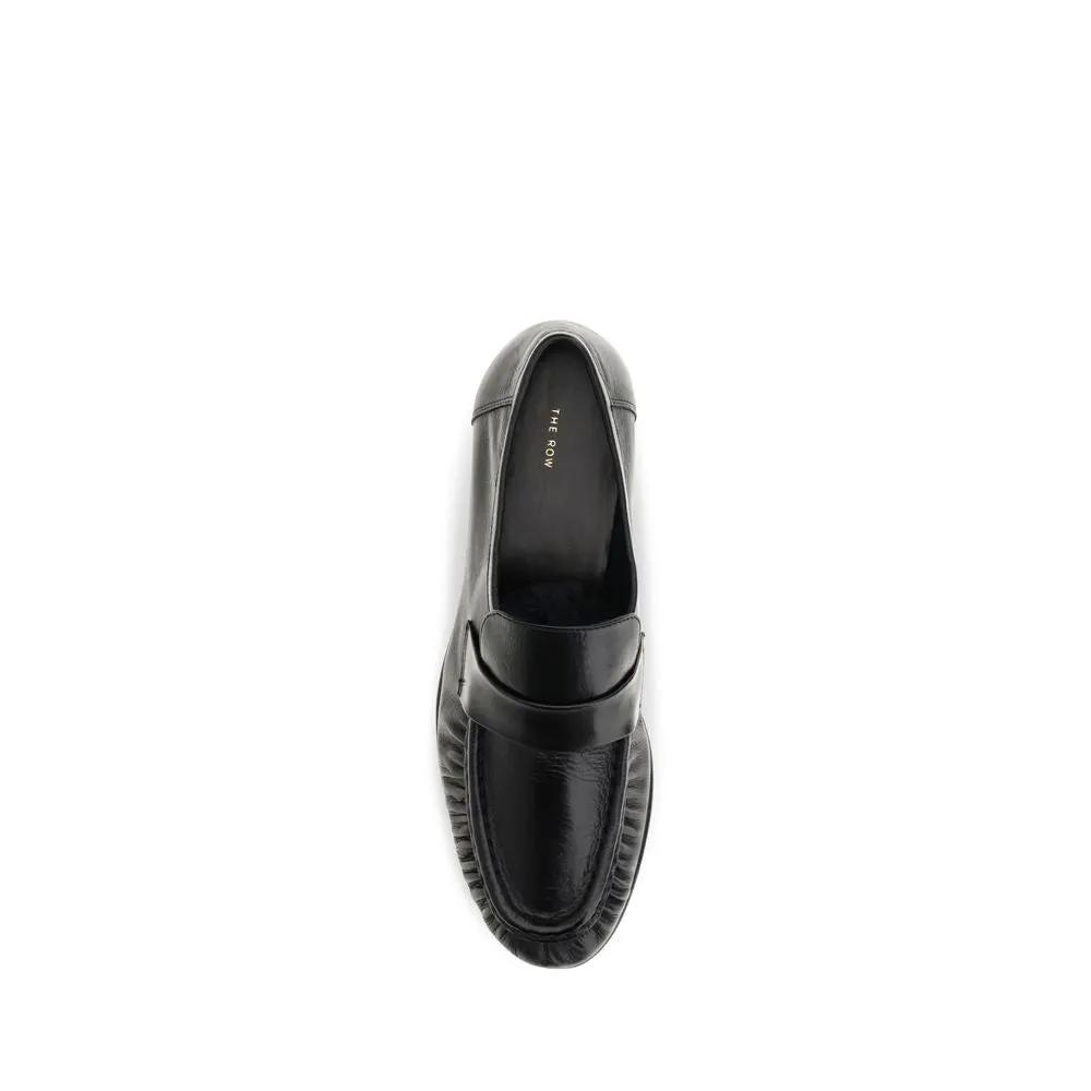 The Row The Row Black Calf Leather Bos Taurus Slip-On Loafers