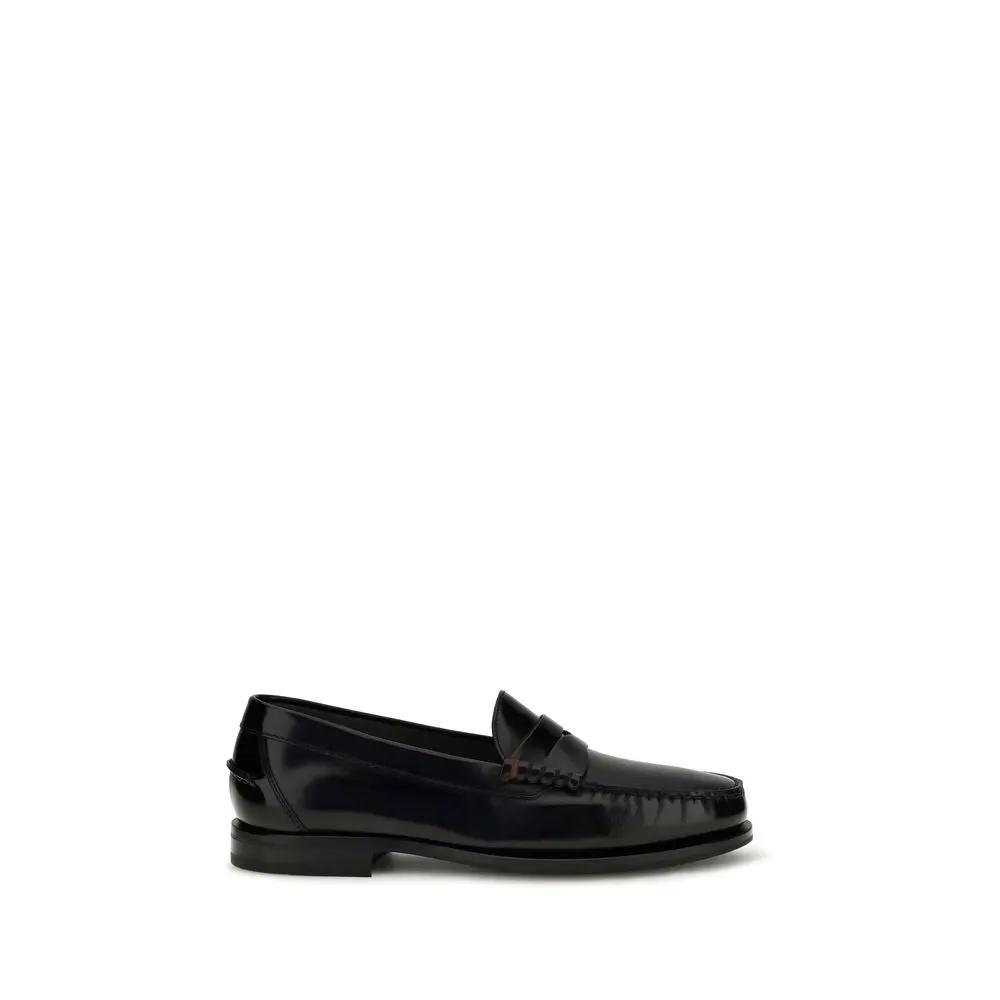 Santoni Santoni Black Calf Leather Bos Taurus Slip-On Loafers
