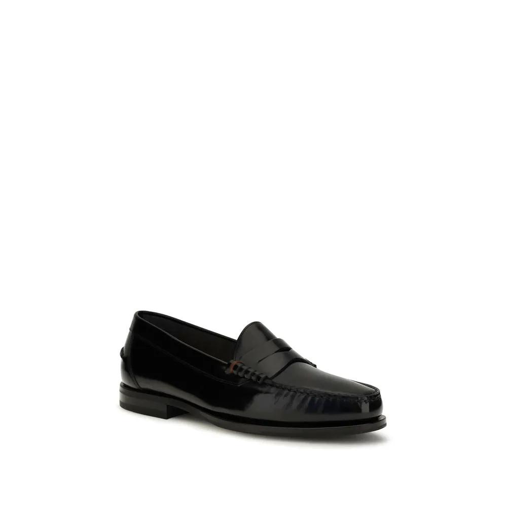 Santoni Santoni Black Calf Leather Bos Taurus Slip-On Loafers