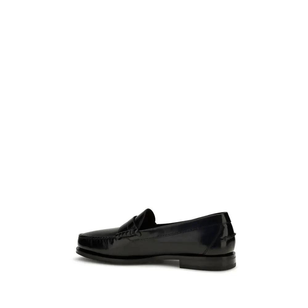 Santoni Santoni Black Calf Leather Bos Taurus Slip-On Loafers