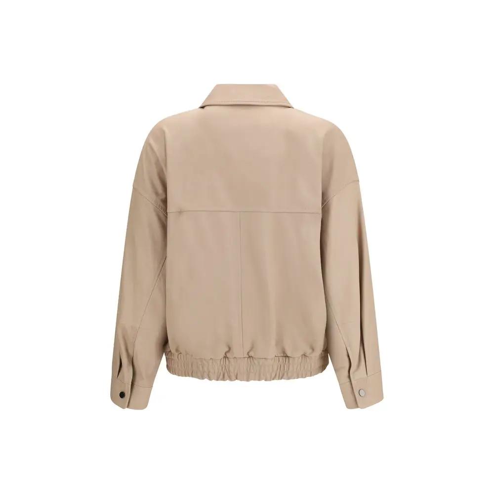 Brunello Cucinelli Brunello Cucinelli Beige Leather Leather Jacket