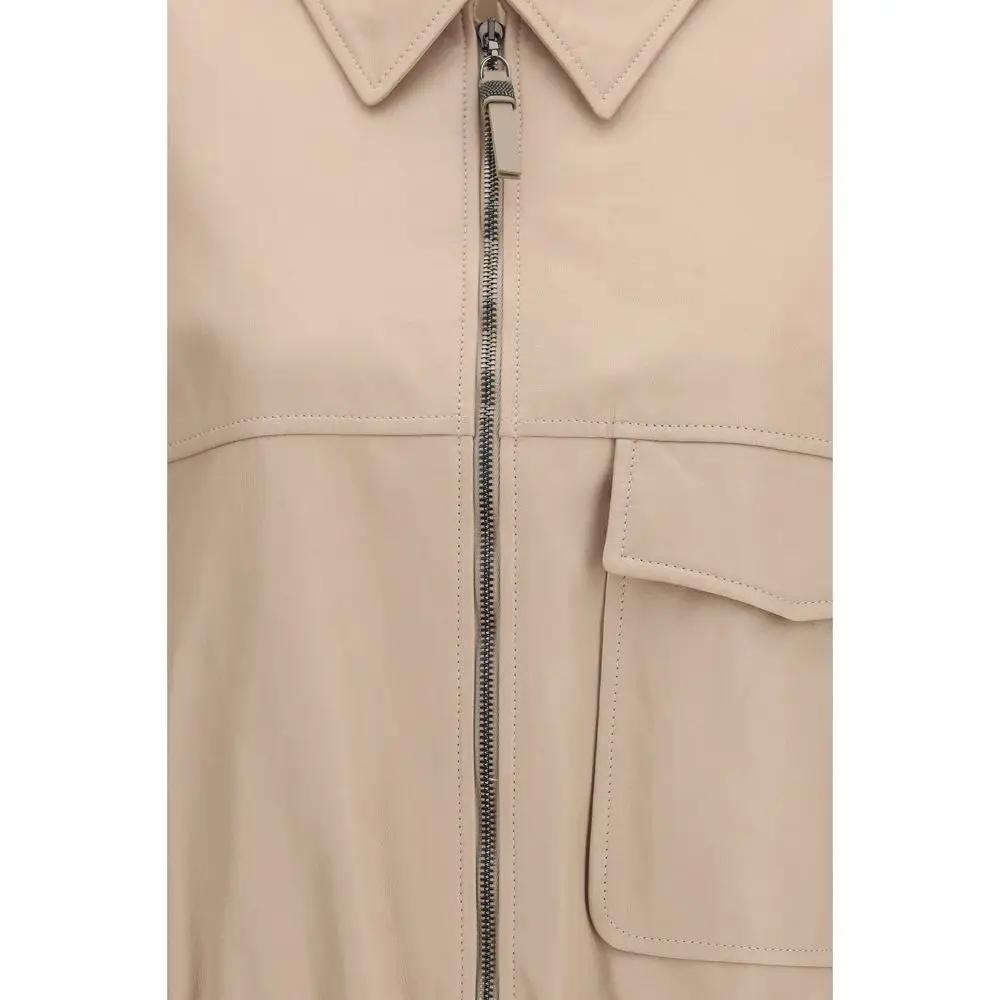 Brunello Cucinelli Brunello Cucinelli Beige Leather Leather Jacket