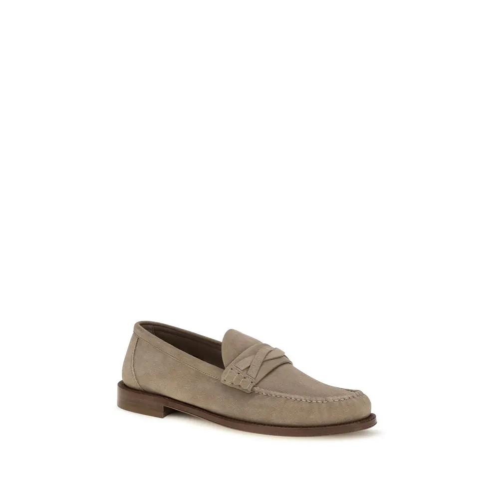 Brunello Cucinelli Brunello Cucinelli Beige Suede Leather Slip-On Loafers