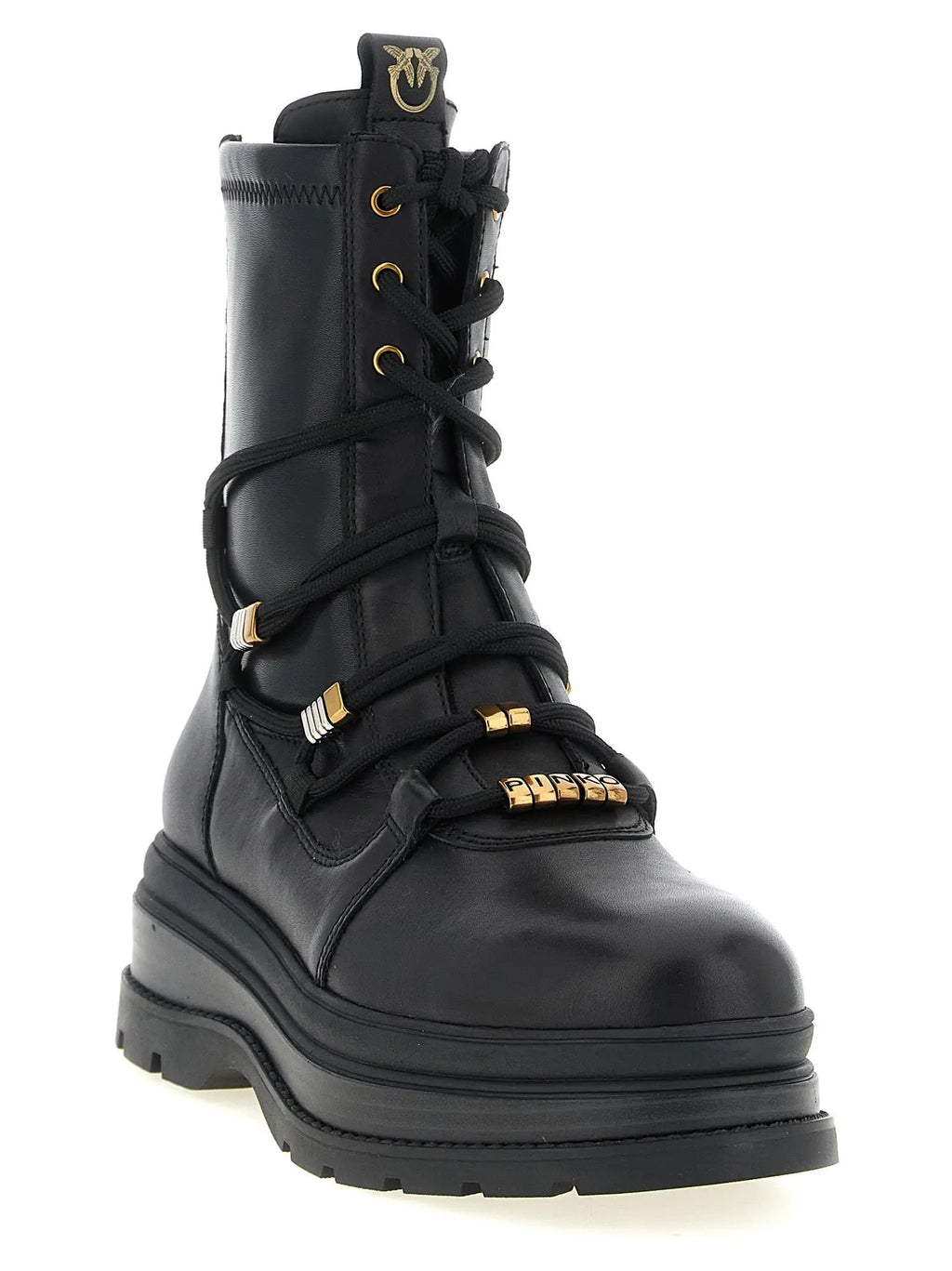 Bottes à lacets en cuir de vachette noir PINKO