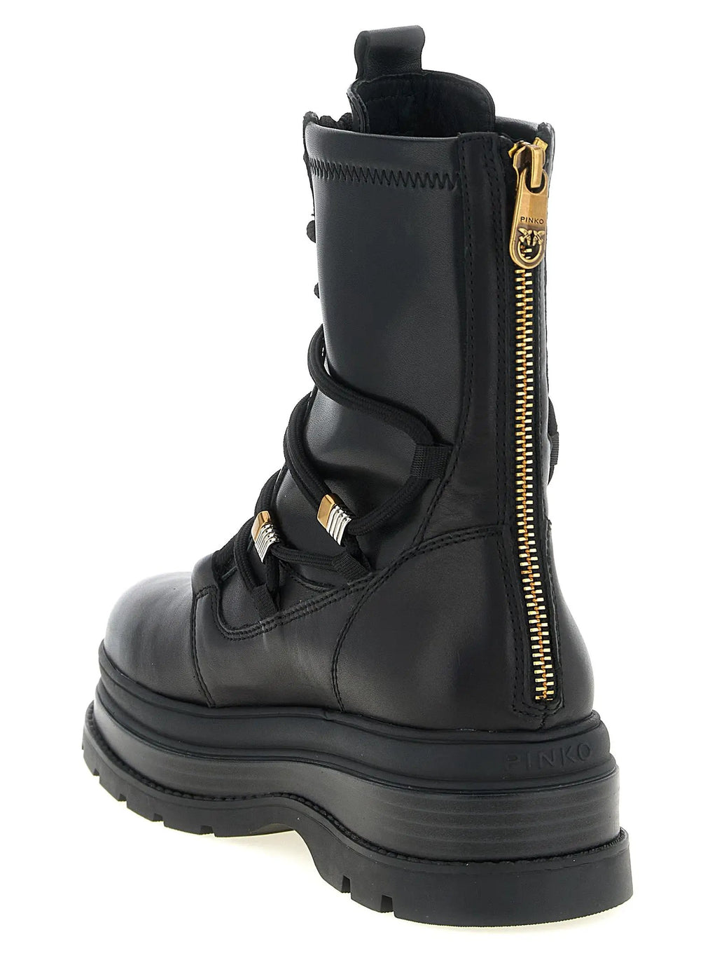 Bottes à lacets en cuir de vachette noir PINKO