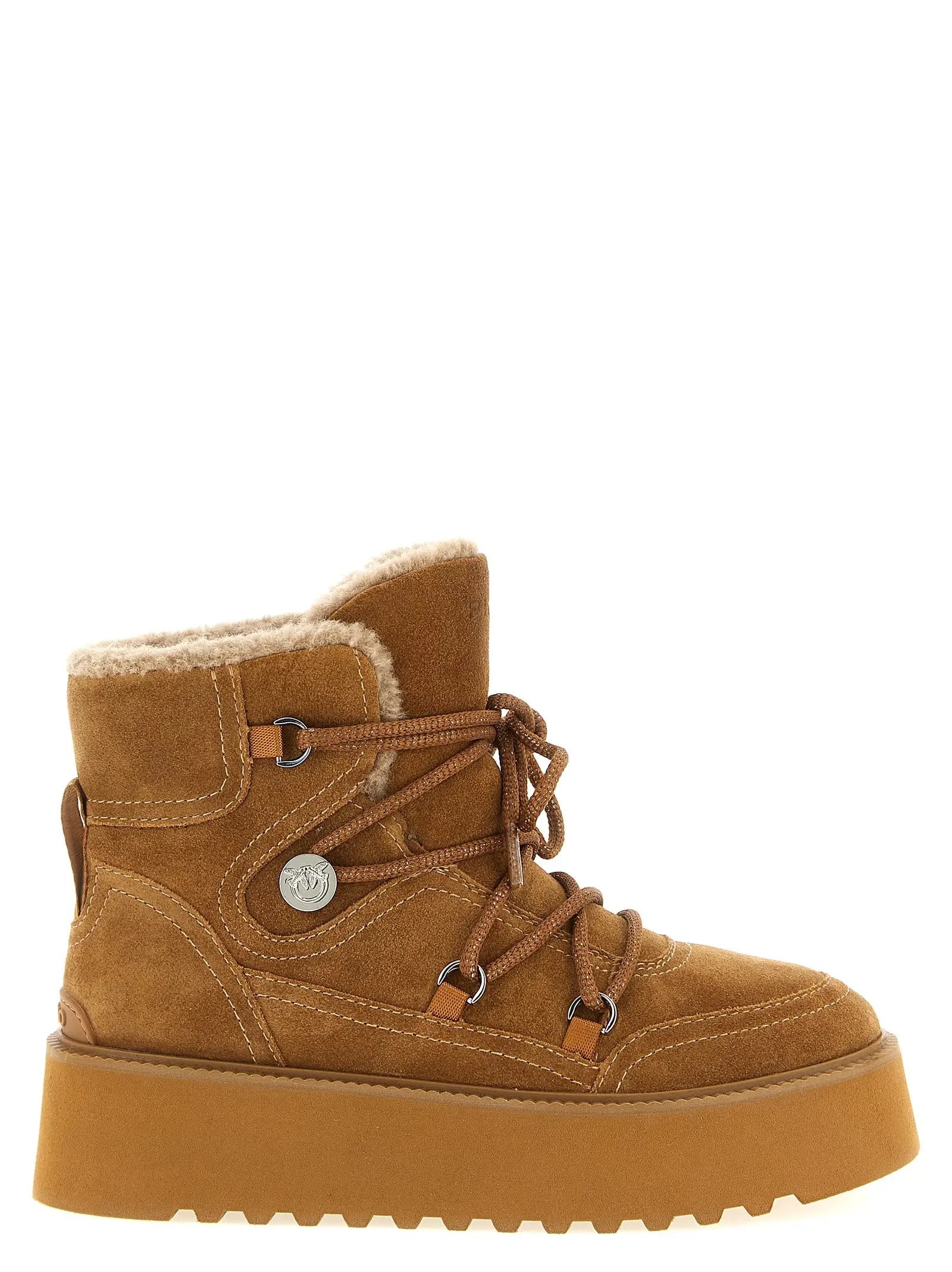 Bottes plates en cuir de vachette marron PINKO