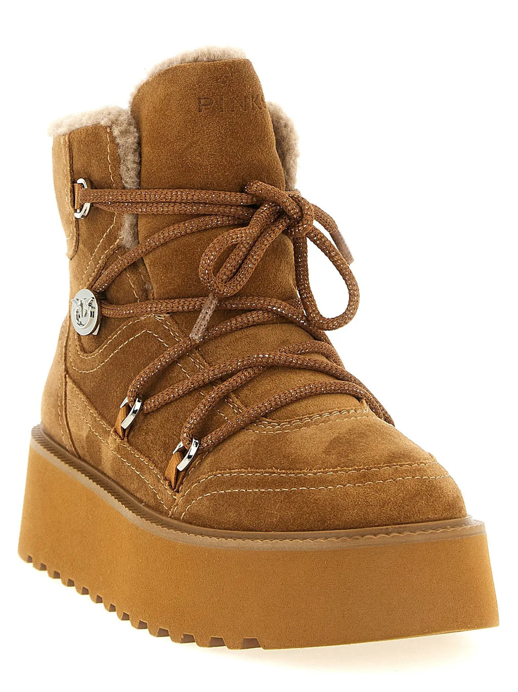 Bottes plates en cuir de vachette marron PINKO