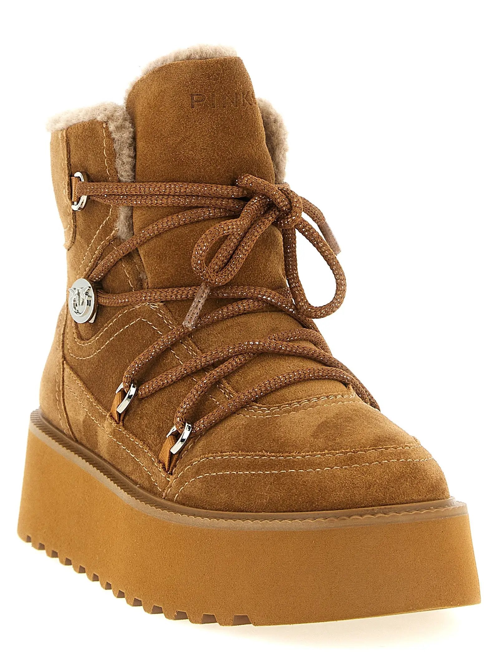 Bottes plates en cuir de vachette marron PINKO