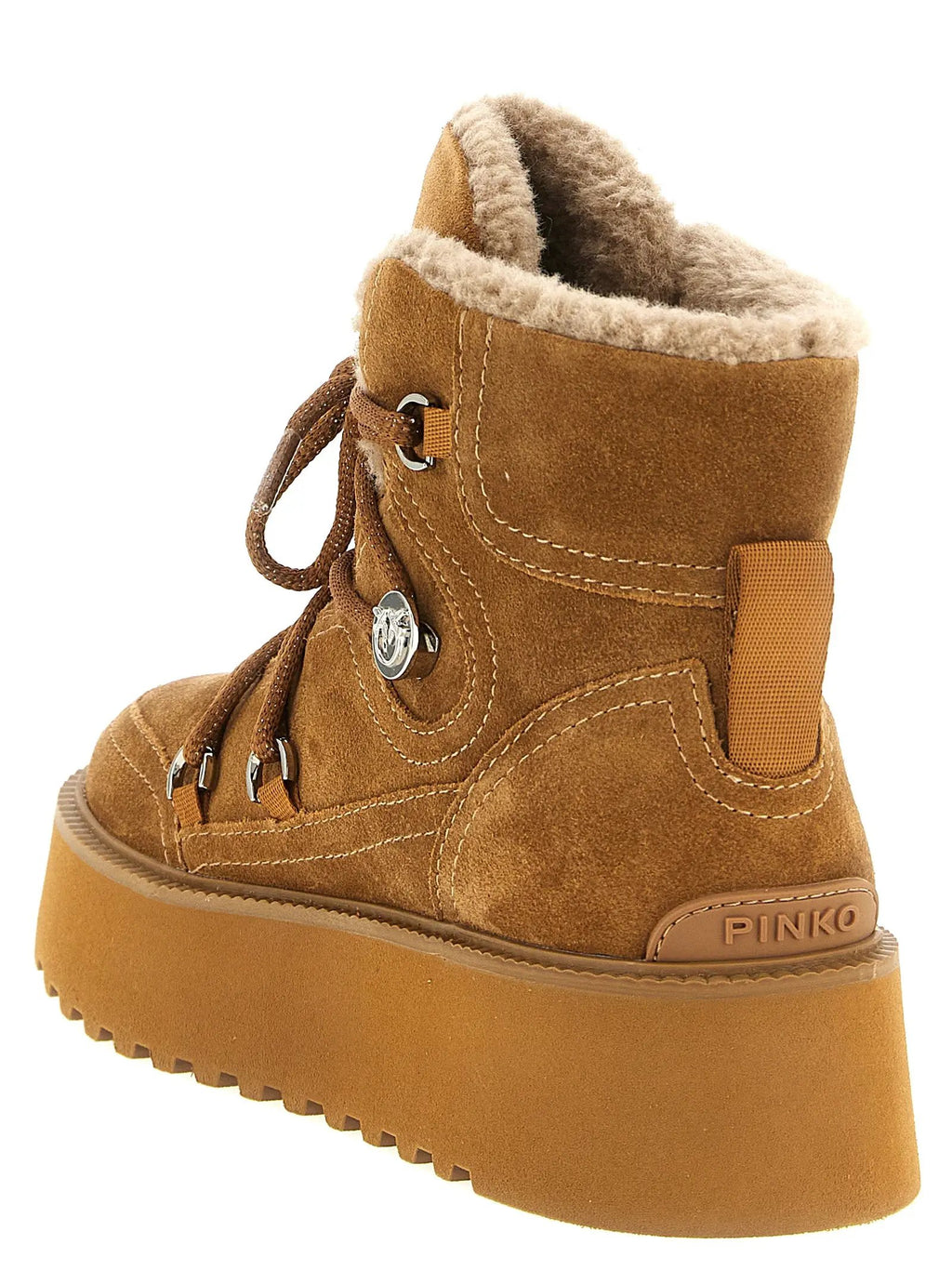 Bottes plates en cuir de vachette marron PINKO
