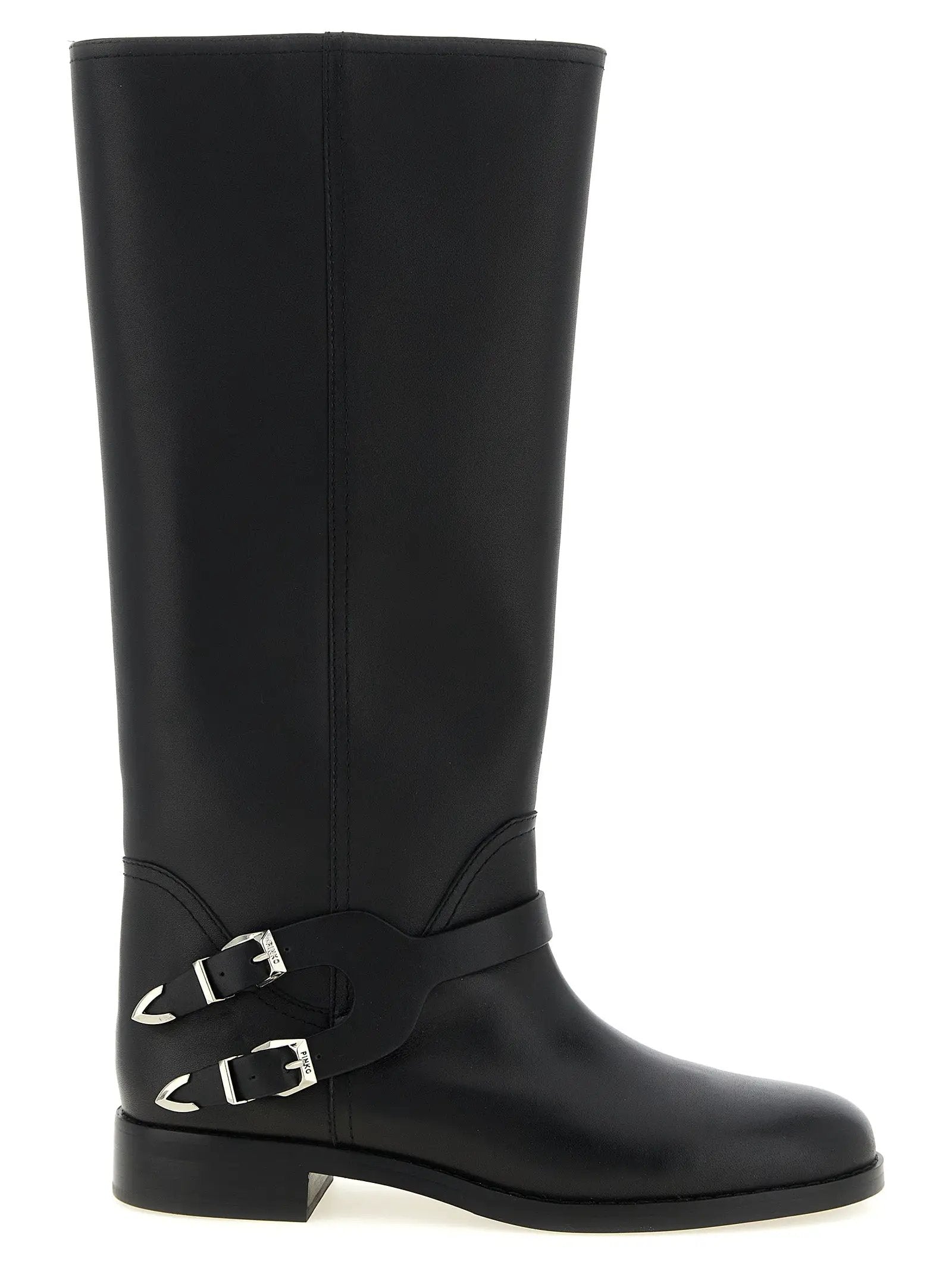 Bottes hautes en cuir de vachette noir PINKO
