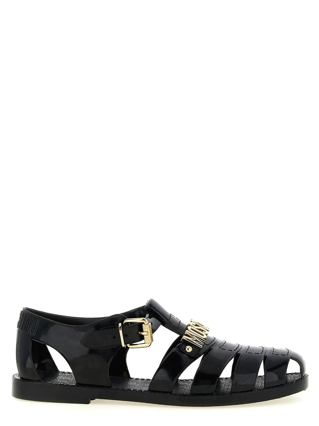 Moschino Black Pvc Flat Sandals