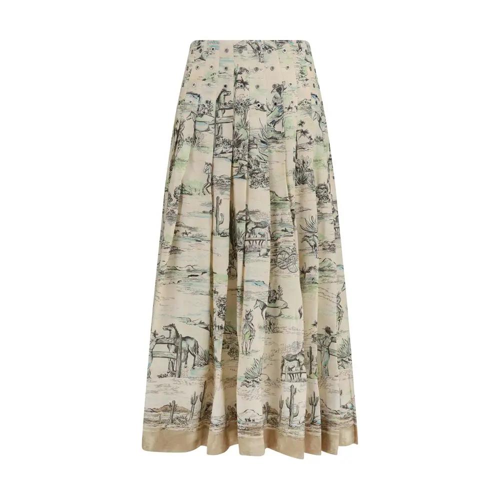Alemais Beige Linen Midi Skirt