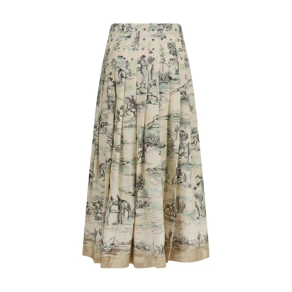 Alemais Beige Linen Midi Skirt