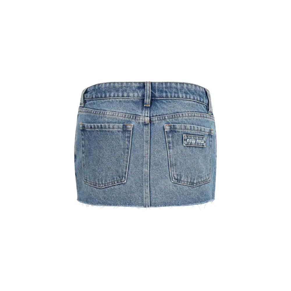 Miu Miu Blue Cotton Mini Skirt