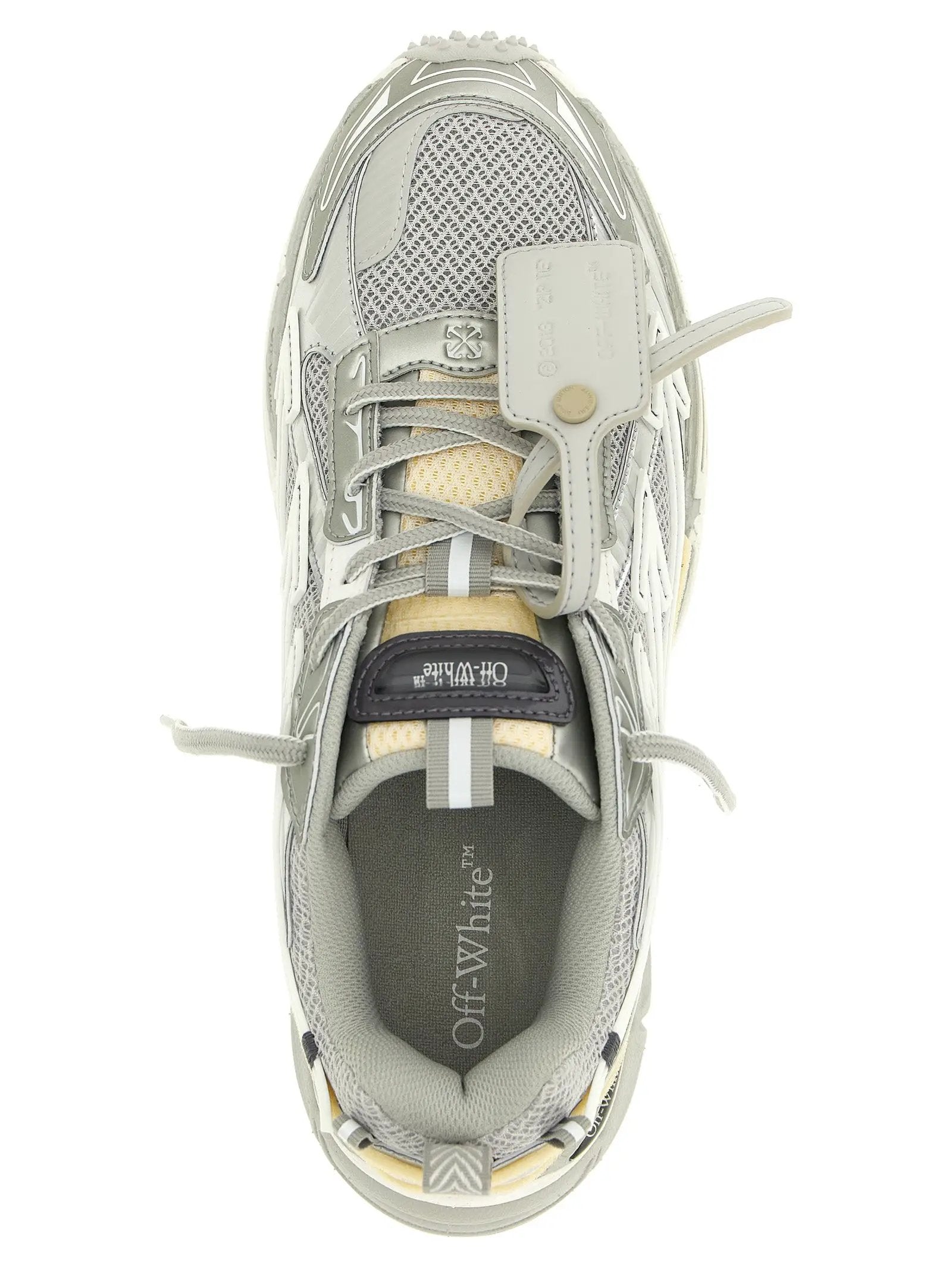 Off-White Silver Polyester Athletic Sneakers