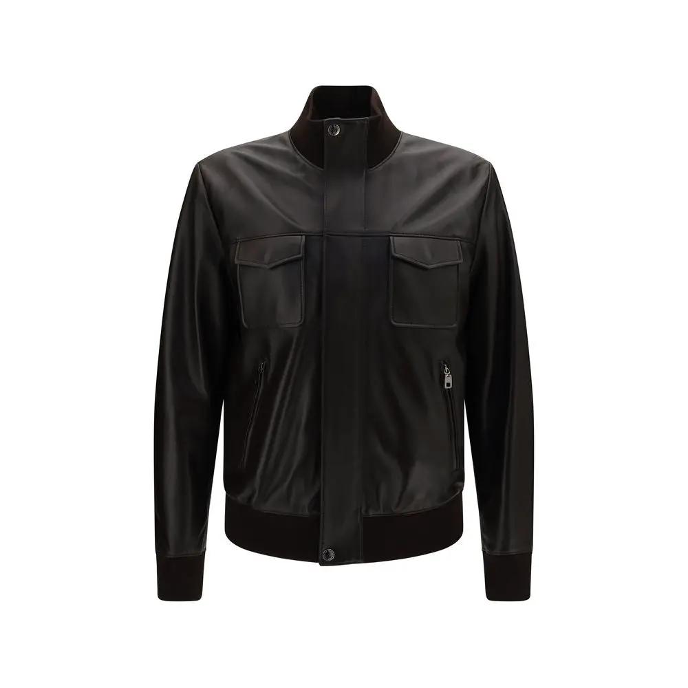 Dolce & Gabbana Brown Lamb Ovis Aries Aries Leather Jacket