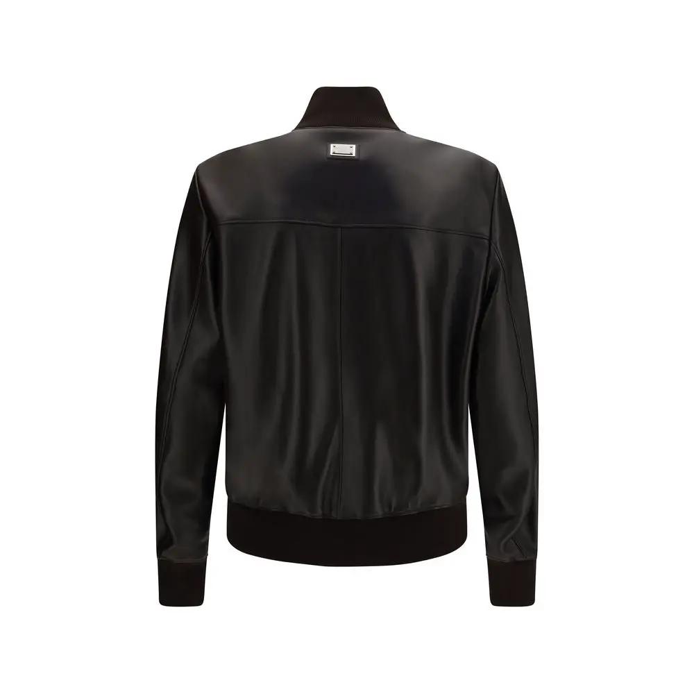 Dolce & Gabbana Brown Lamb Ovis Aries Aries Leather Jacket