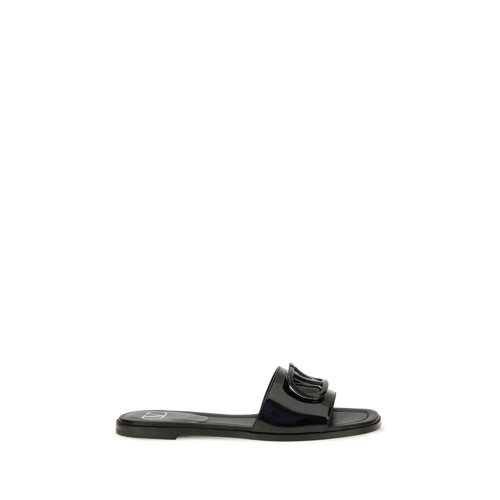 Valentino Garavani Valentino Garavani Black Calf Leather Bos Taurus Flat Sandals