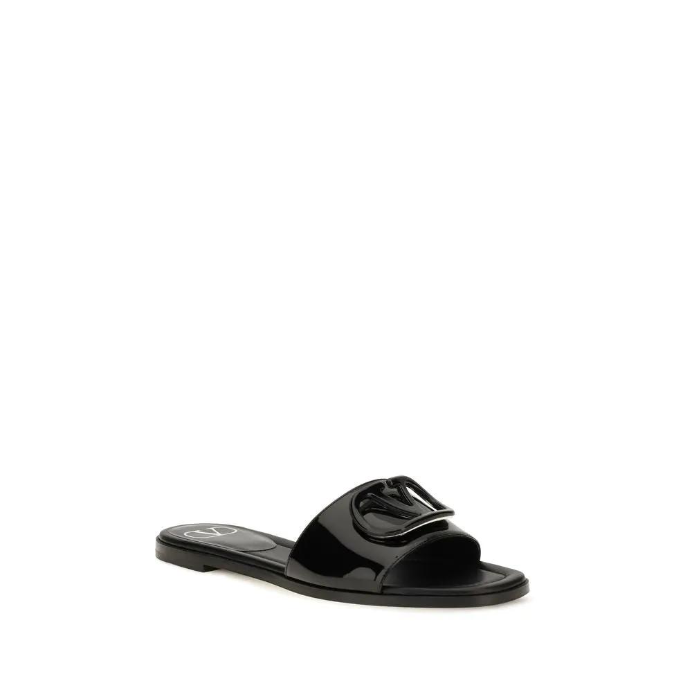 Valentino Garavani Valentino Garavani Black Calf Leather Bos Taurus Flat Sandals