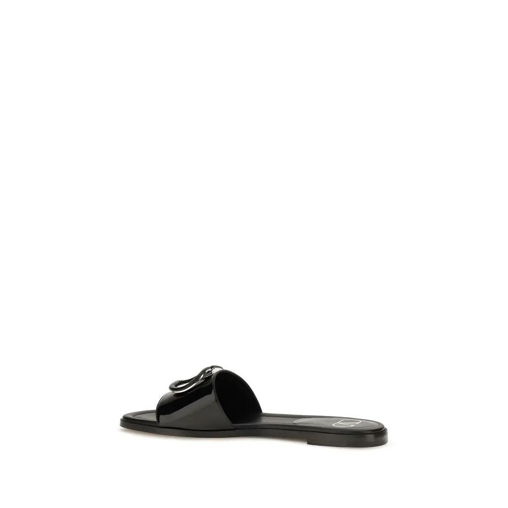 Valentino Garavani Valentino Garavani Black Calf Leather Bos Taurus Flat Sandals