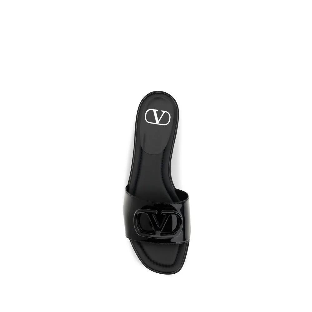 Valentino Garavani Valentino Garavani Black Calf Leather Bos Taurus Flat Sandals
