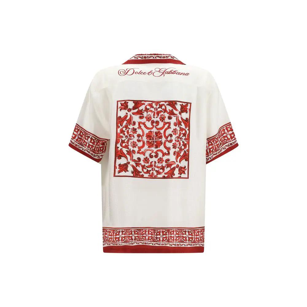 Dolce & Gabbana White Silk Pattern Shirt