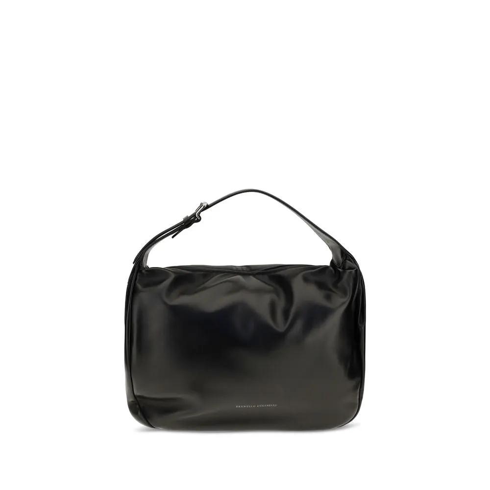 Sac porté épaule Brunello Cucinelli en cuir de veau noir Bos Taurus