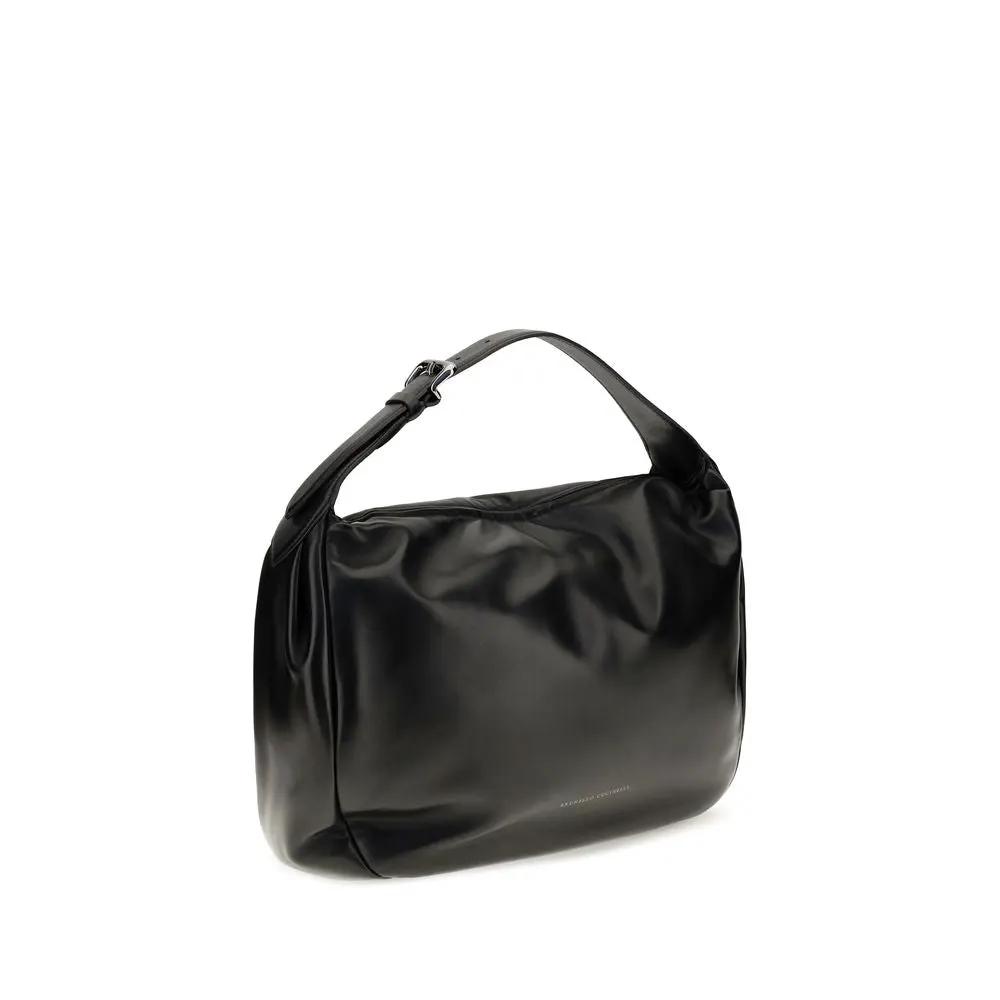 Sac porté épaule Brunello Cucinelli en cuir de veau noir Bos Taurus