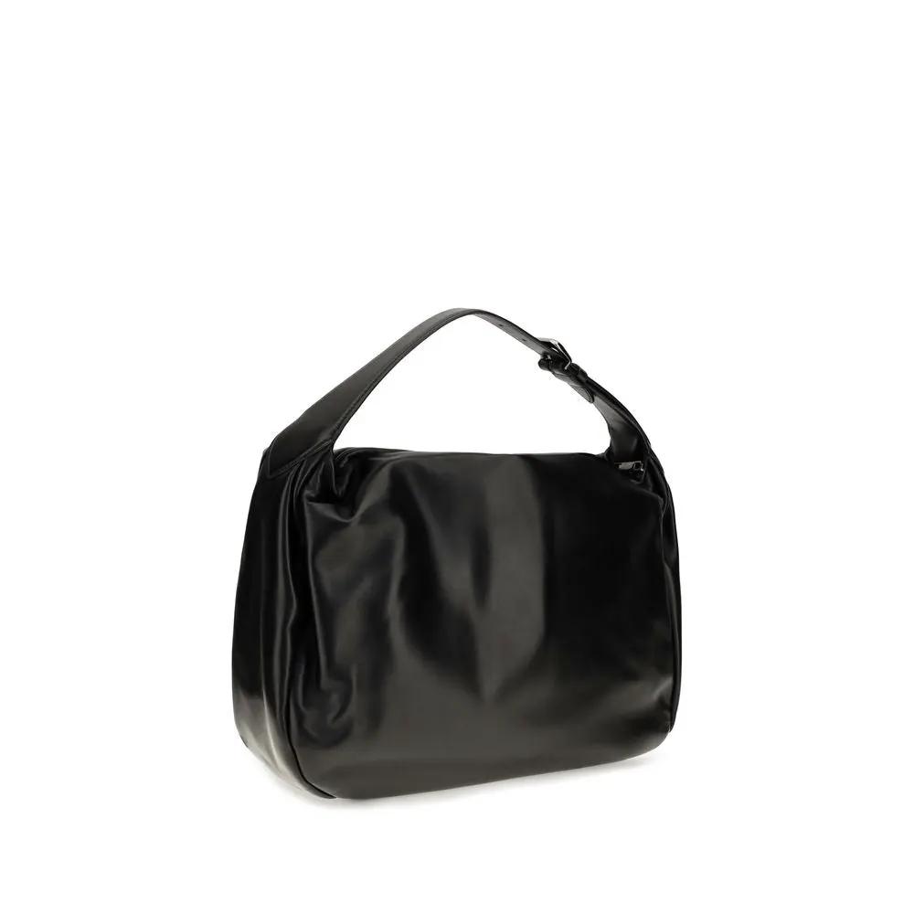 Sac porté épaule Brunello Cucinelli en cuir de veau noir Bos Taurus